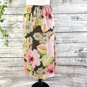 Croft & Barrow Skirt size 8 Pink Brown Floral Sheer A Line Midi Cottage Core